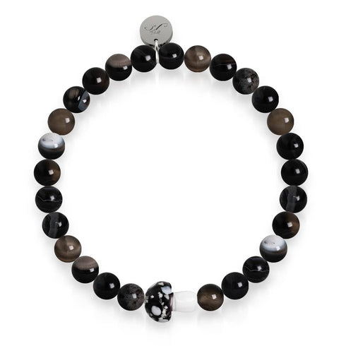 Agate noire | Argent sterling 925 | Bracelet en pierre précieuse et champignon en verre Firefly